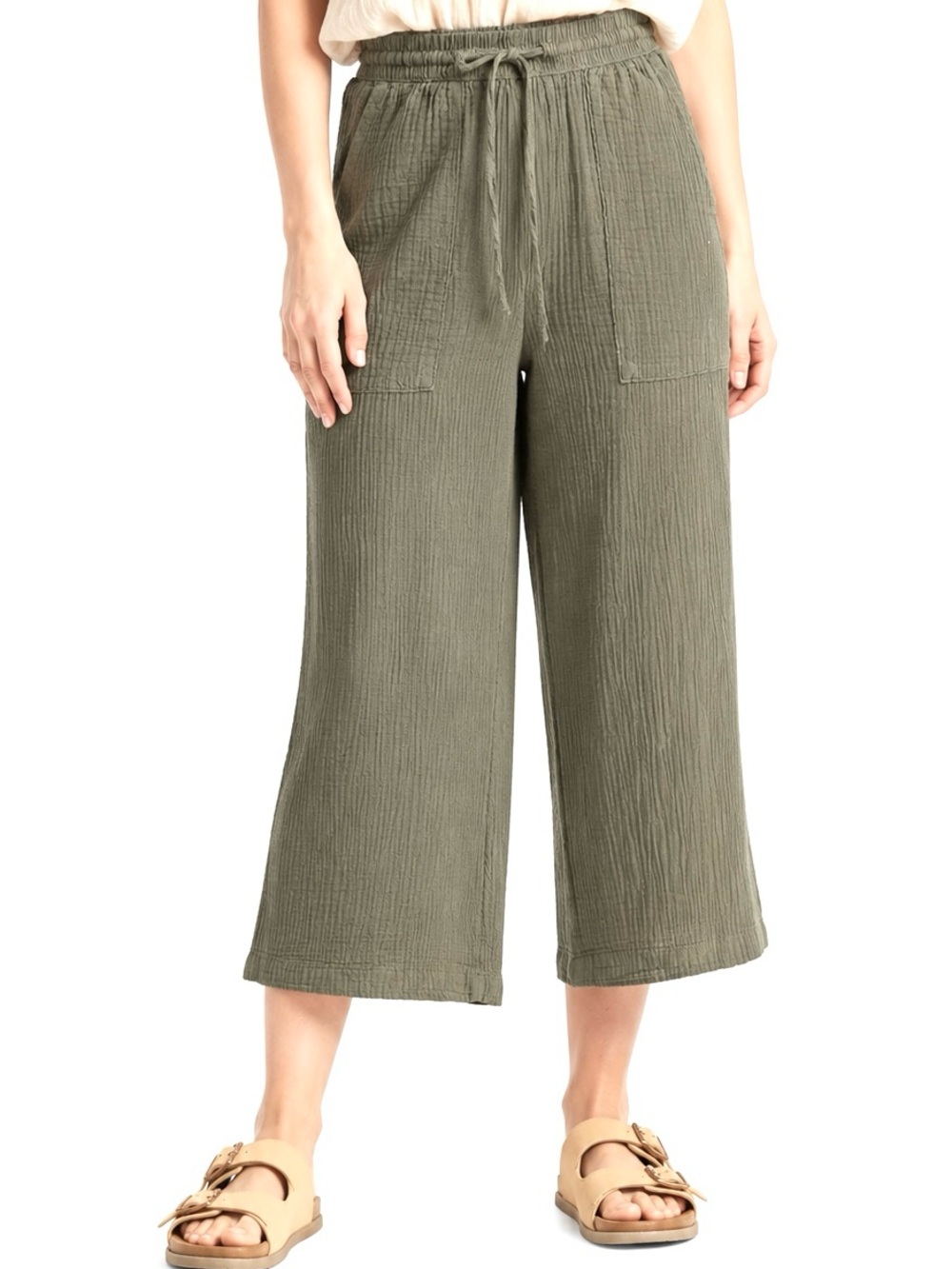 Universal Thread Olive Green Gauze Wide Leg Culotte Pants Small Coastal Grandma